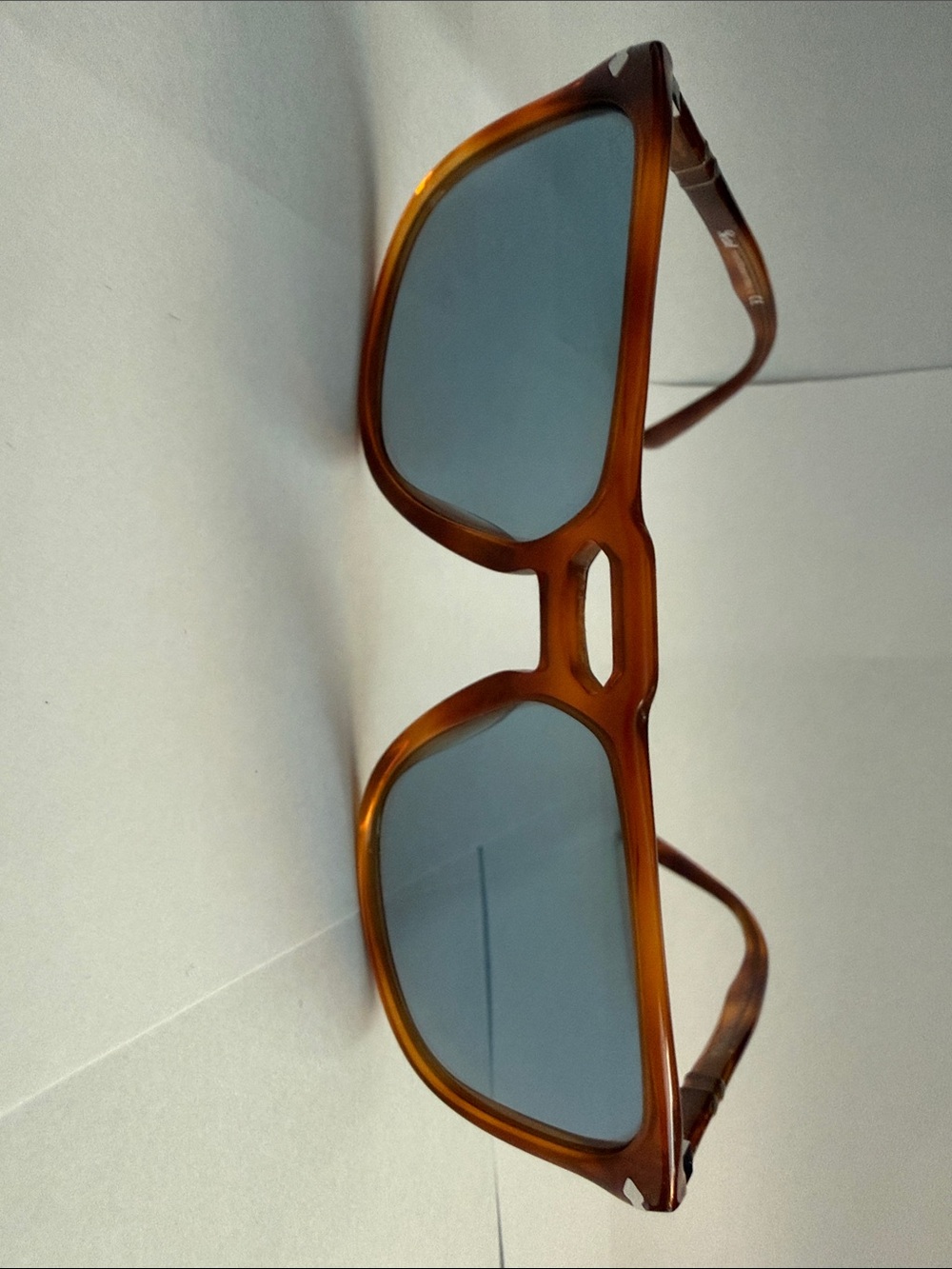 Persol Tortoiseshell Amber Frame Sunglasses with Blue Lenses